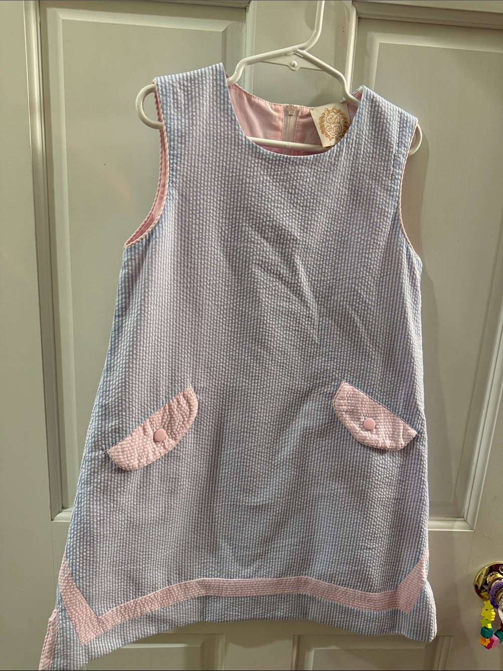 The Beaufort Bonnet Company Blue and Pink Seersucker Girls' Taylor Tunic Dress
